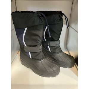 LL Bean Kids Snow Boots Northwoods Gray Felt Lined SZ 3 Black W/Navy/Gray-A14